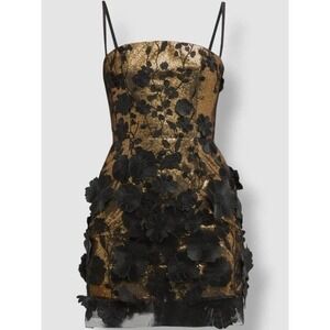 Helsi Gold Black Sequin 3D Floral Applique Mini Dress Sweetheart Cocktail XL